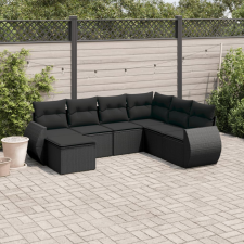 vidaXL 7 részes fekete polyrattan kerti ülőgarnitúra párnával kerti bútor