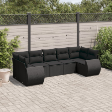 vidaXL 7 részes fekete polyrattan kerti ülőgarnitúra párnával kerti bútor