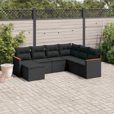 vidaXL 7 részes fekete polyrattan kerti ülőgarnitúra párnával kerti bútor