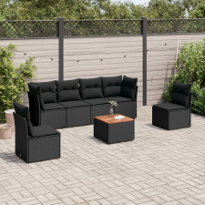 vidaXL 7 részes fekete polyrattan kerti ülőgarnitúra párnával kerti bútor