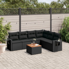 vidaXL 7 részes fekete polyrattan kerti ülőgarnitúra párnával kerti bútor