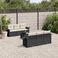 vidaXL 7 részes fekete polyrattan kerti ülőgarnitúra párnával kerti bútor