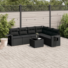 vidaXL 7 részes fekete polyrattan kerti ülőgarnitúra párnával kerti bútor