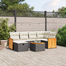 vidaXL 7 részes fekete polyrattan kerti ülőgarnitúra párnával kerti bútor