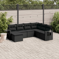 vidaXL 7 részes fekete polyrattan kerti ülőgarnitúra párnával kerti bútor