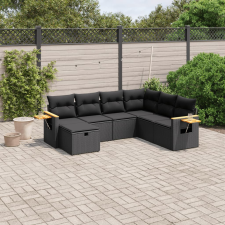 vidaXL 7 részes fekete polyrattan kerti ülőgarnitúra párnával kerti bútor