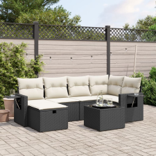 vidaXL 7 részes fekete polyrattan kerti ülőgarnitúra párnával kerti bútor