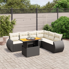 vidaXL 7 részes fekete polyrattan kerti ülőgarnitúra párnával kerti bútor