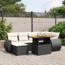 vidaXL 7 részes fekete polyrattan kerti ülőgarnitúra párnával kerti bútor