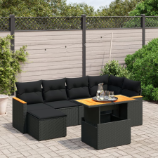 vidaXL 7 részes fekete polyrattan kerti ülőgarnitúra párnával kerti bútor