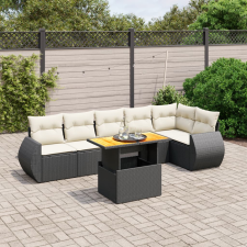 vidaXL 7 részes fekete polyrattan kerti ülőgarnitúra párnával kerti bútor