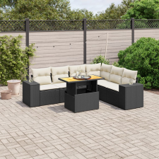 vidaXL 7 részes fekete polyrattan kerti ülőgarnitúra párnával kerti bútor