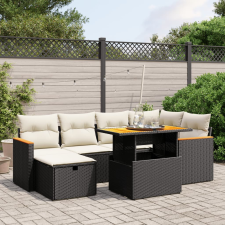 vidaXL 7 részes fekete polyrattan kerti ülőgarnitúra párnával kerti bútor