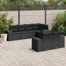 vidaXL 7 részes fekete polyrattan kerti ülőgarnitúra párnával kerti bútor