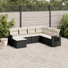 vidaXL 7 részes fekete polyrattan kerti ülőgarnitúra párnával kerti bútor
