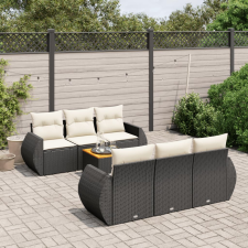 vidaXL 7 részes fekete polyrattan kerti ülőgarnitúra párnával kerti bútor