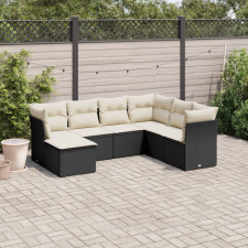 vidaXL 7 részes fekete polyrattan kerti ülőgarnitúra párnával kerti bútor