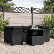 vidaXL 7 részes fekete polyrattan kerti ülőgarnitúra párnával kerti bútor