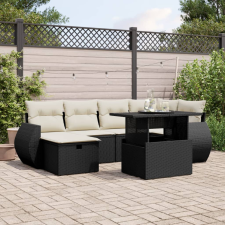 vidaXL 7 részes fekete polyrattan kerti ülőgarnitúra párnával kerti bútor