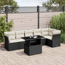 vidaXL 7 részes fekete polyrattan kerti ülőgarnitúra párnával kerti bútor