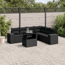 vidaXL 7 részes fekete polyrattan kerti ülőgarnitúra párnával kerti bútor