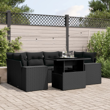 vidaXL 7 részes fekete polyrattan kerti ülőgarnitúra párnával kerti bútor