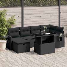 vidaXL 7 részes fekete polyrattan kerti ülőgarnitúra párnával kerti bútor