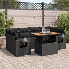 vidaXL 7 részes fekete polyrattan kerti ülőgarnitúra párnával kerti bútor