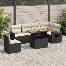 vidaXL 7 részes fekete polyrattan kerti ülőgarnitúra párnával kerti bútor