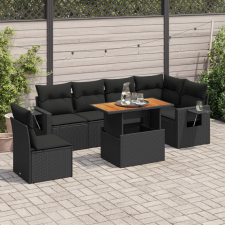 vidaXL 7 részes fekete polyrattan kerti ülőgarnitúra párnával kerti bútor