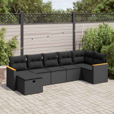 vidaXL 7 részes fekete polyrattan kerti ülőgarnitúra párnával kerti bútor
