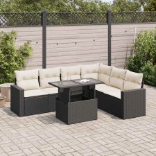 vidaXL 7 részes fekete polyrattan kerti ülőgarnitúra párnával kerti bútor