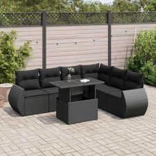 vidaXL 7 részes fekete polyrattan kerti ülőgarnitúra párnával kerti bútor