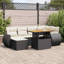vidaXL 7 részes fekete polyrattan kerti ülőgarnitúra párnával kerti bútor