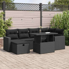vidaXL 7 részes fekete polyrattan kerti ülőgarnitúra párnával kerti bútor