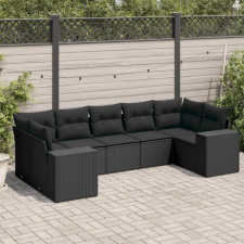 vidaXL 7 részes fekete polyrattan kerti ülőgarnitúra párnával kerti bútor