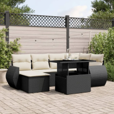vidaXL 7 részes fekete polyrattan kerti ülőgarnitúra párnával kerti bútor