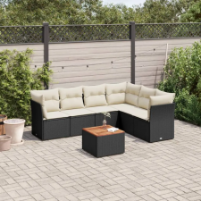 vidaXL 7 részes fekete polyrattan kerti ülőgarnitúra párnával kerti bútor