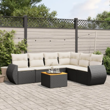 vidaXL 7 részes fekete polyrattan kerti ülőgarnitúra párnával kerti bútor
