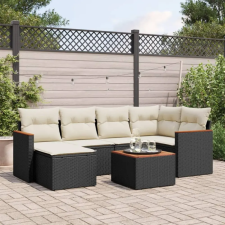 vidaXL 7 részes fekete polyrattan kerti ülőgarnitúra párnával kerti bútor