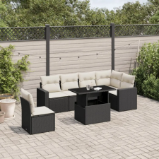vidaXL 7 részes fekete polyrattan kerti ülőgarnitúra párnával kerti bútor