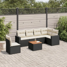 vidaXL 7 részes fekete polyrattan kerti ülőgarnitúra párnával kerti bútor