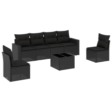 vidaXL 7 részes fekete polyrattan kerti ülőgarnitúra párnával (3218805) kerti bútor