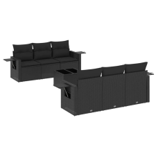 vidaXL 7 részes fekete polyrattan kerti ülőgarnitúra párnával (3219904) kerti bútor