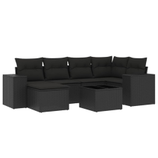 vidaXL 7 részes fekete polyrattan kerti ülőgarnitúra párnával (3222864) kerti bútor