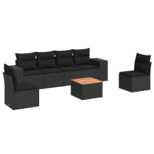 vidaXL 7 részes fekete polyrattan kerti ülőgarnitúra párnával (3225390) kerti bútor