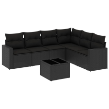 vidaXL 7 részes fekete polyrattan kerti ülőgarnitúra párnával (3251352) kerti bútor