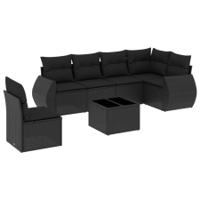 vidaXL 7 részes fekete polyrattan kerti ülőgarnitúra párnával (3253772) kerti bútor
