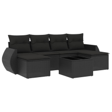 vidaXL 7 részes fekete polyrattan kerti ülőgarnitúra párnával (3254062) kerti bútor