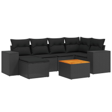 vidaXL 7 részes fekete polyrattan kerti ülőgarnitúra párnával (3257875) kerti bútor